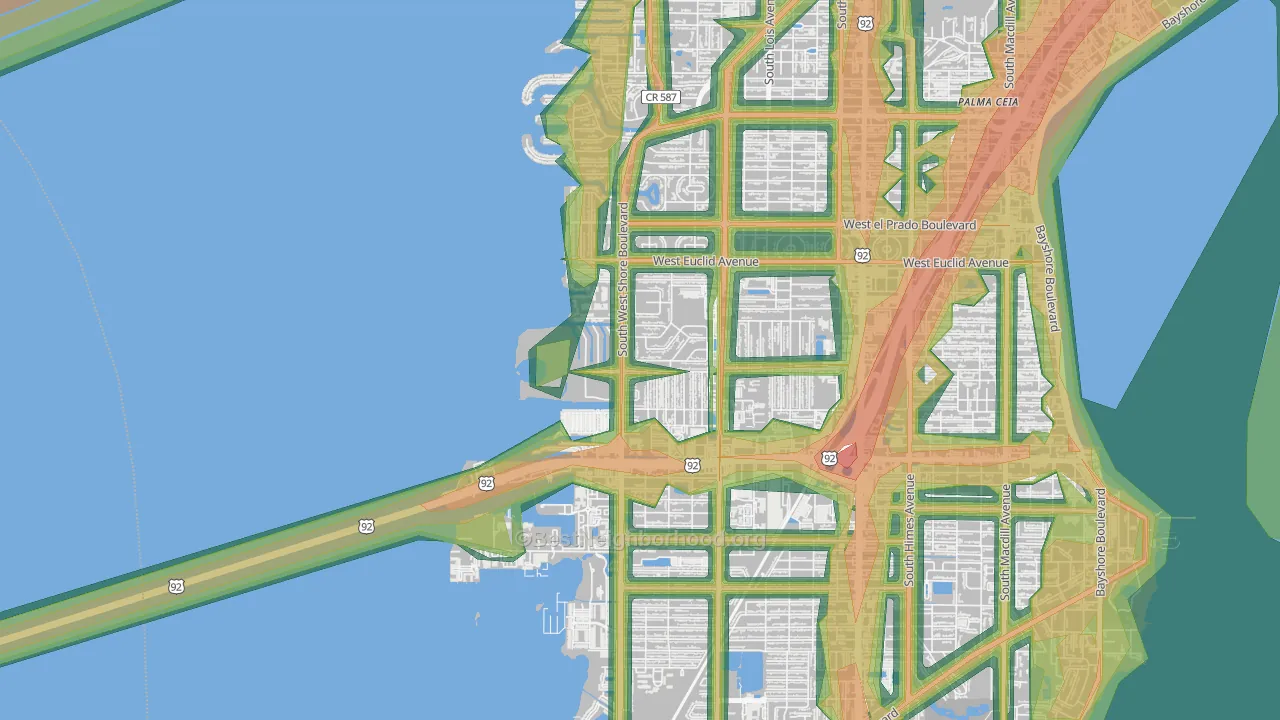 Bayside West, Tampa, FL Map of Noise Levels in Bayside West
