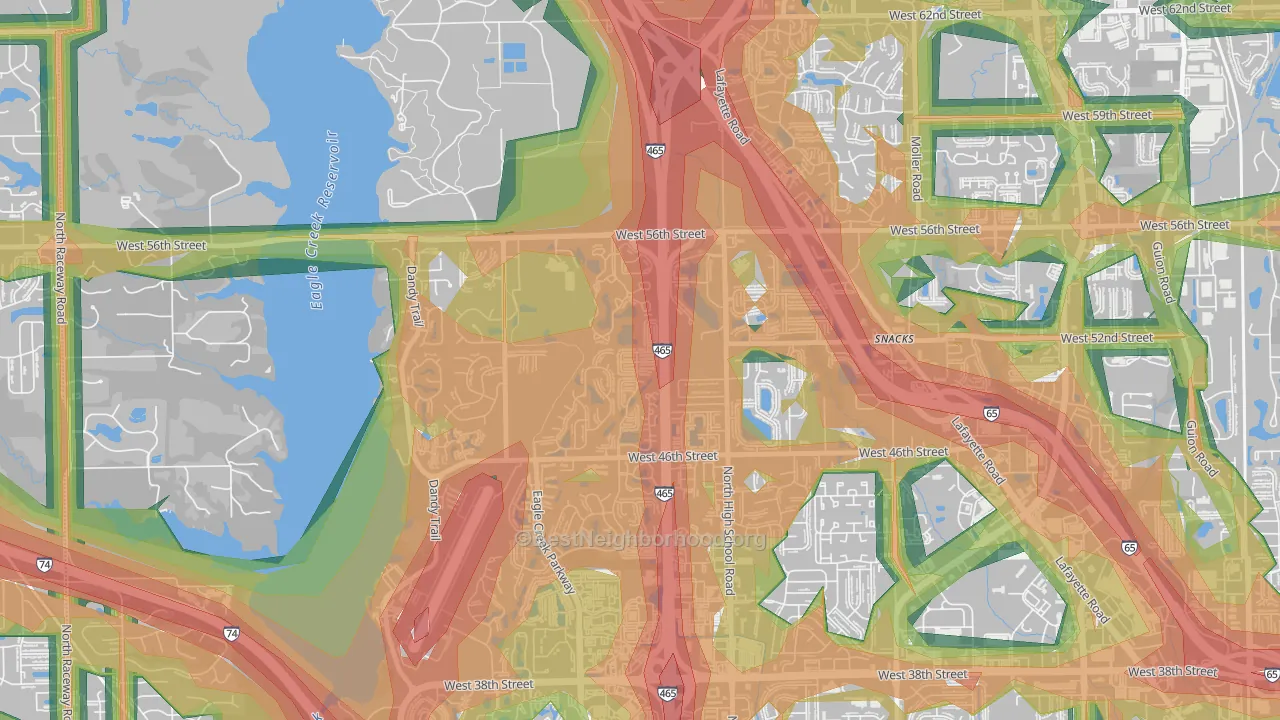 Bayswater, Indianapolis, IN Map of Noise Levels in Bayswater