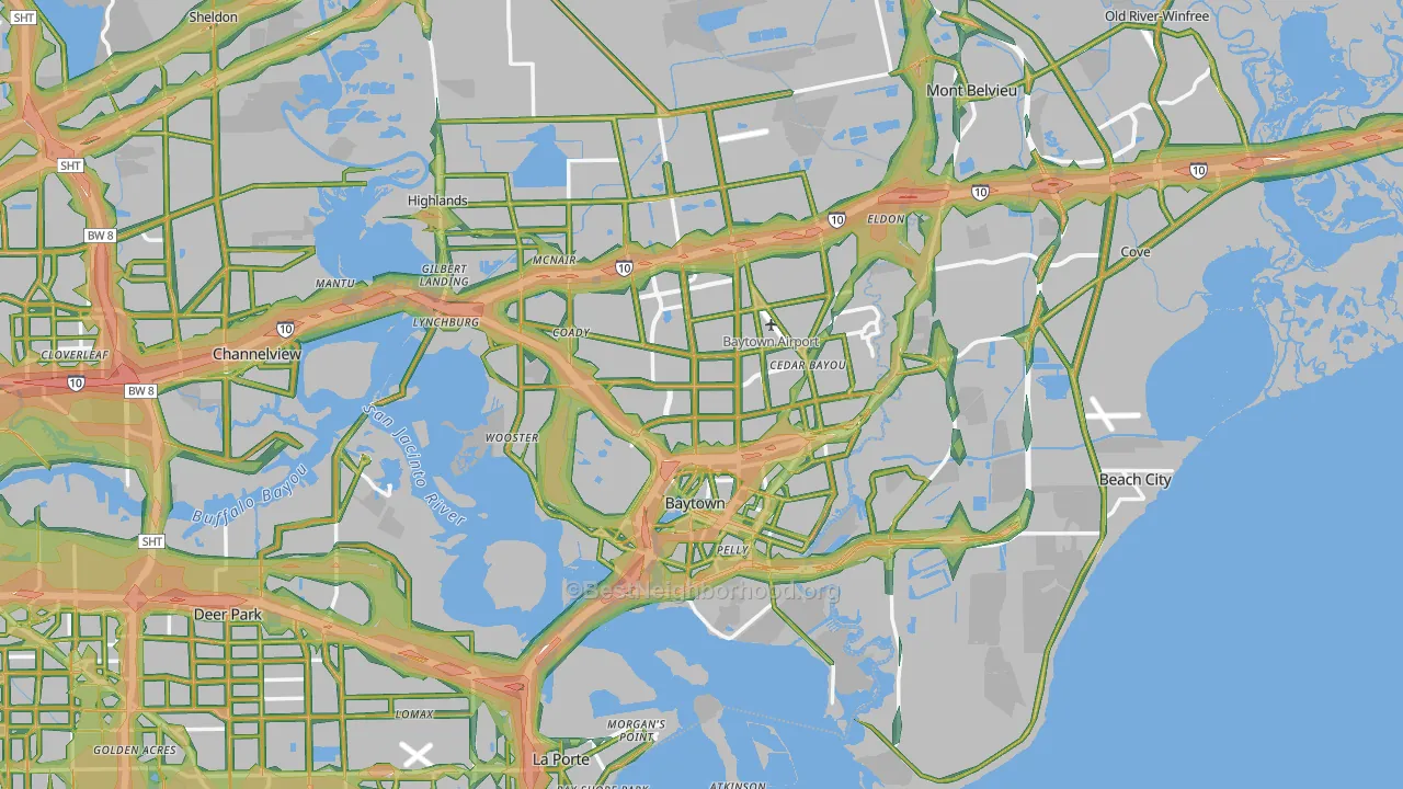 Baytown, TX Map of Noise Levels in Baytown