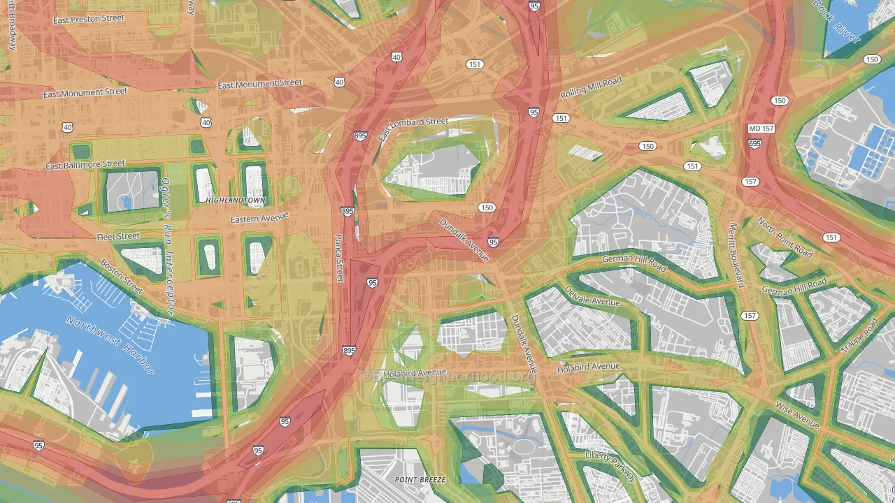Bayview Area, Baltimore, MD Map of Noise Levels in Bayview Area
