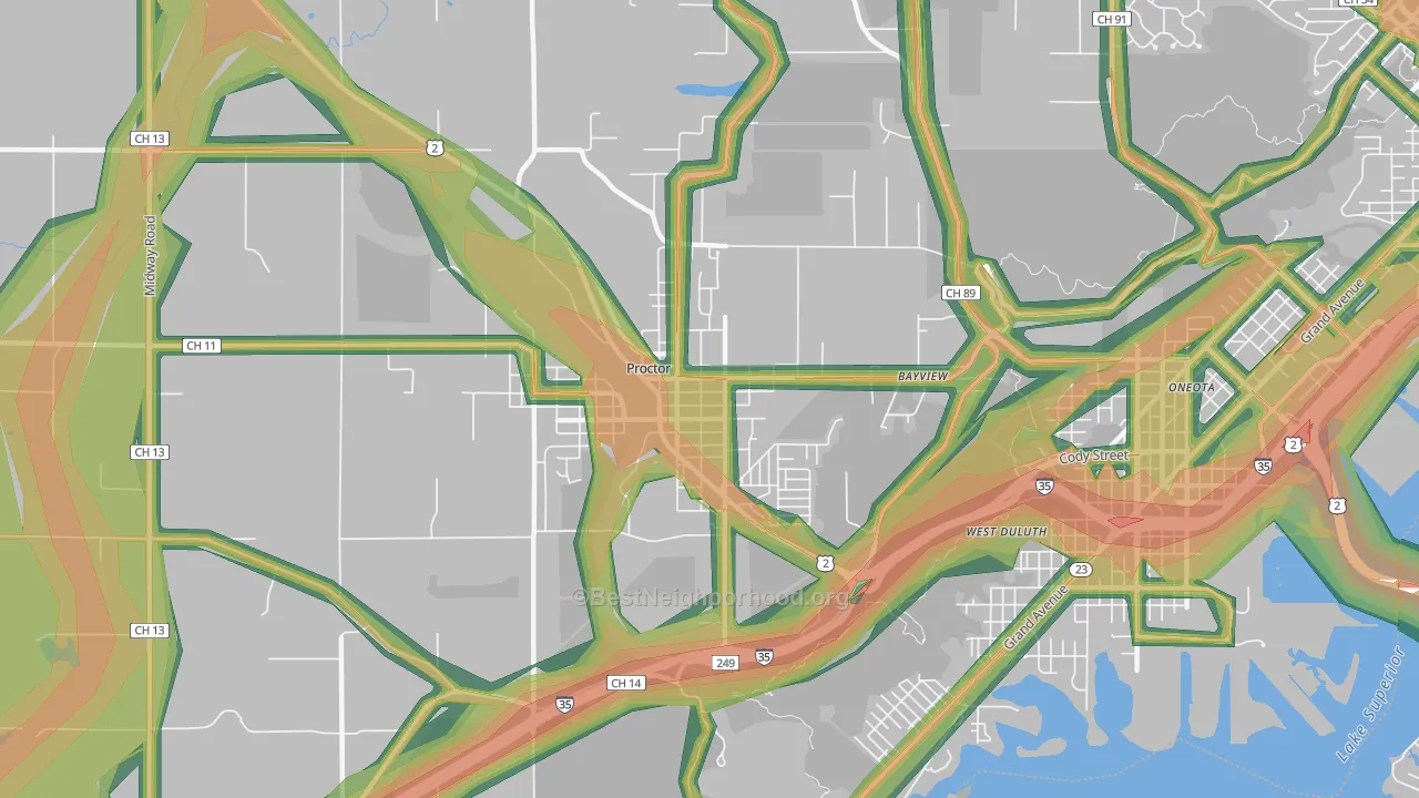 Bayview Heights, Proctor, MN Map of Noise Levels in Bayview Heights