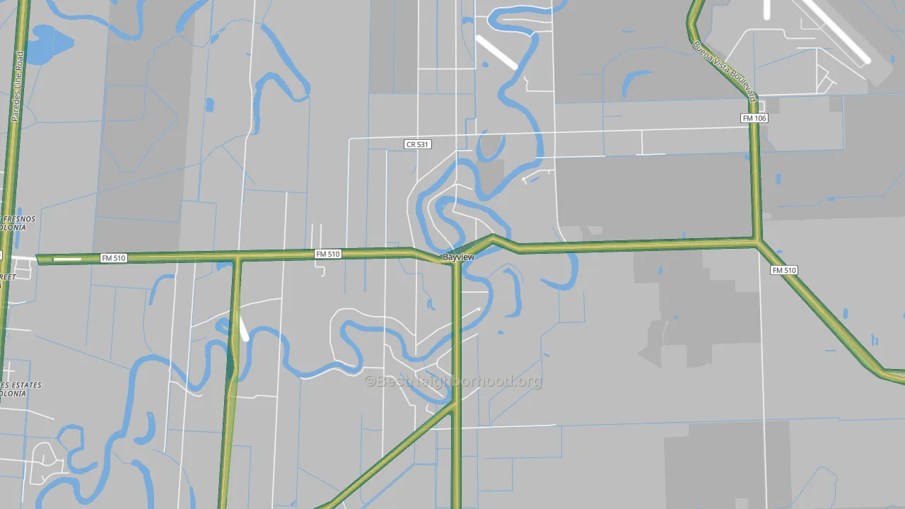 Bayview, TX Map of Noise Levels in Bayview