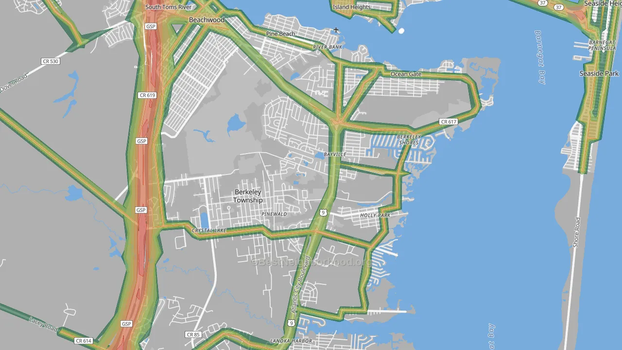 Bayville, NJ Map of Noise Levels in Bayville