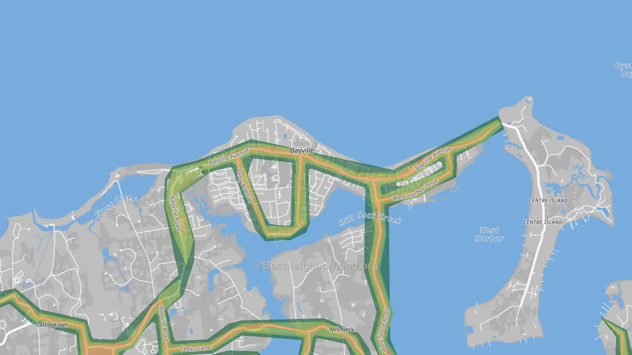 Bayville, NY Map of Noise Levels in Bayville