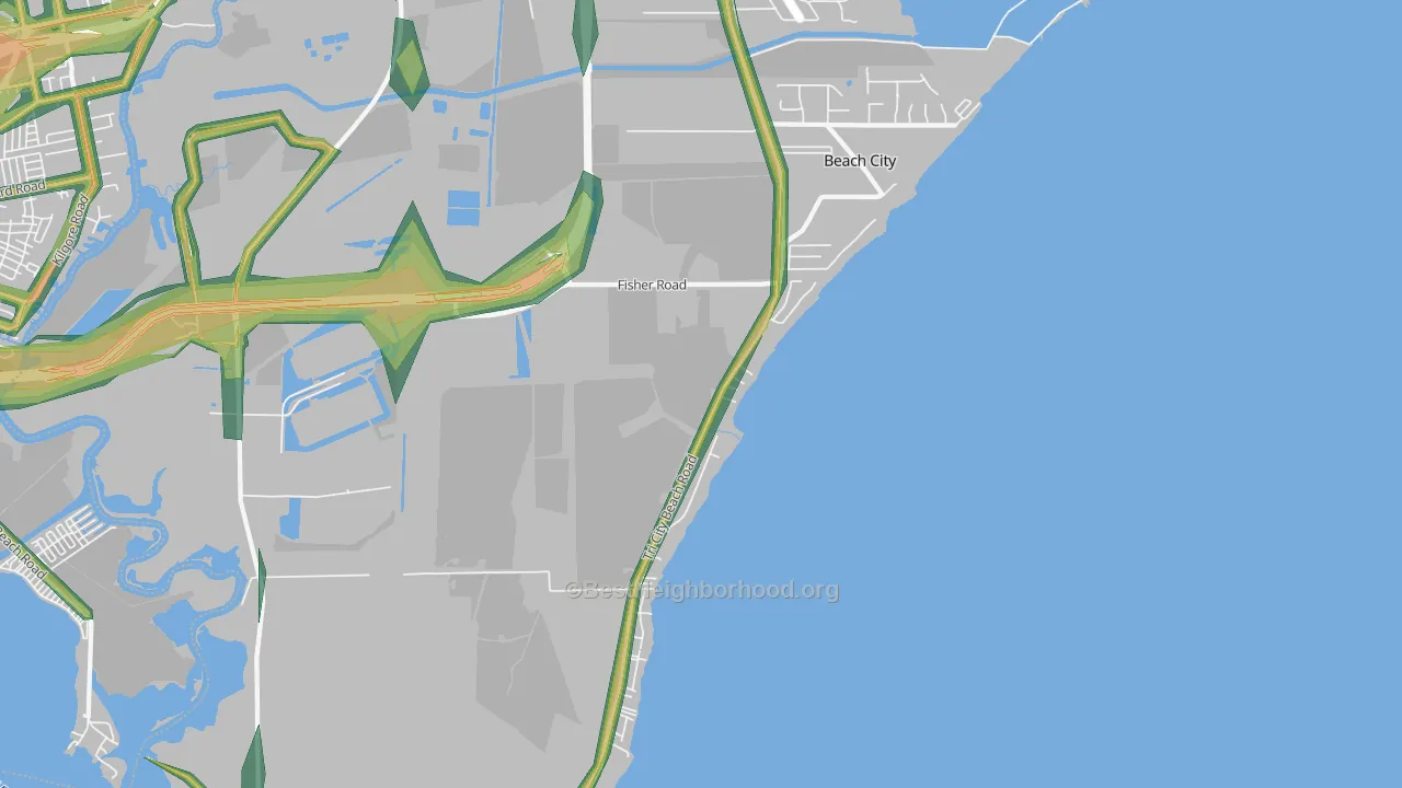 Beach City, TX Map of Noise Levels in Beach City