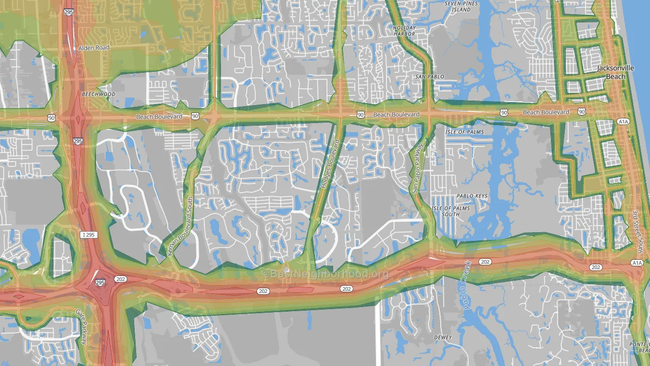 Beach Haven, Jacksonville, FL Map of Noise Levels in Beach Haven
