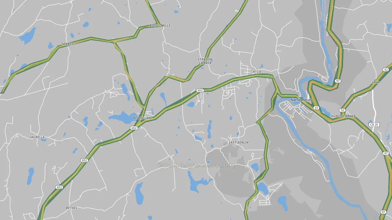Beach Lake, PA Map of Noise Levels in Beach Lake