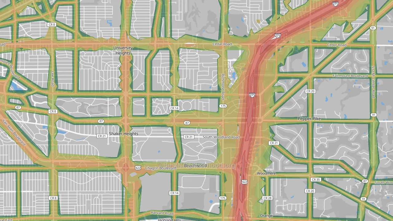 Beachwood, OH Map of Noise Levels in Beachwood