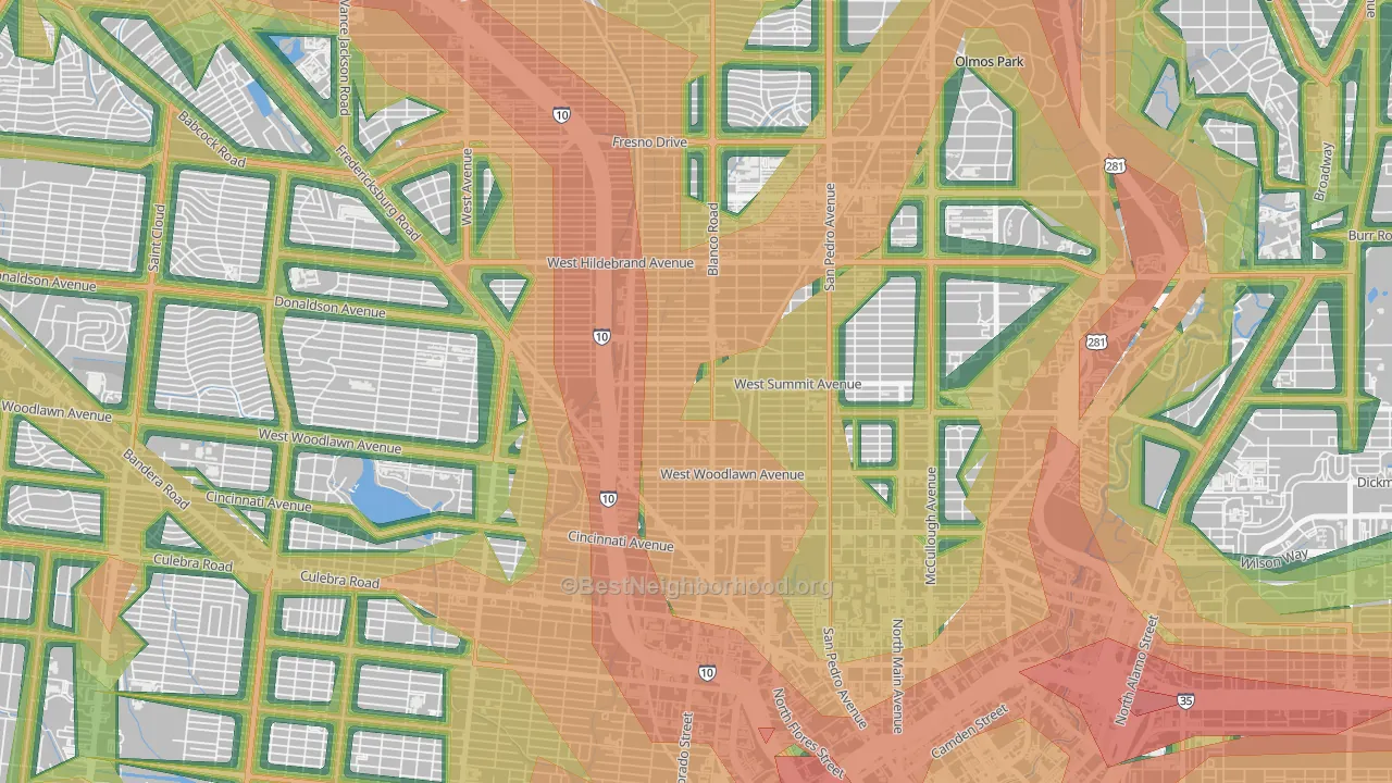 Beacon Hill, San Antonio, TX Map of Noise Levels in Beacon Hill