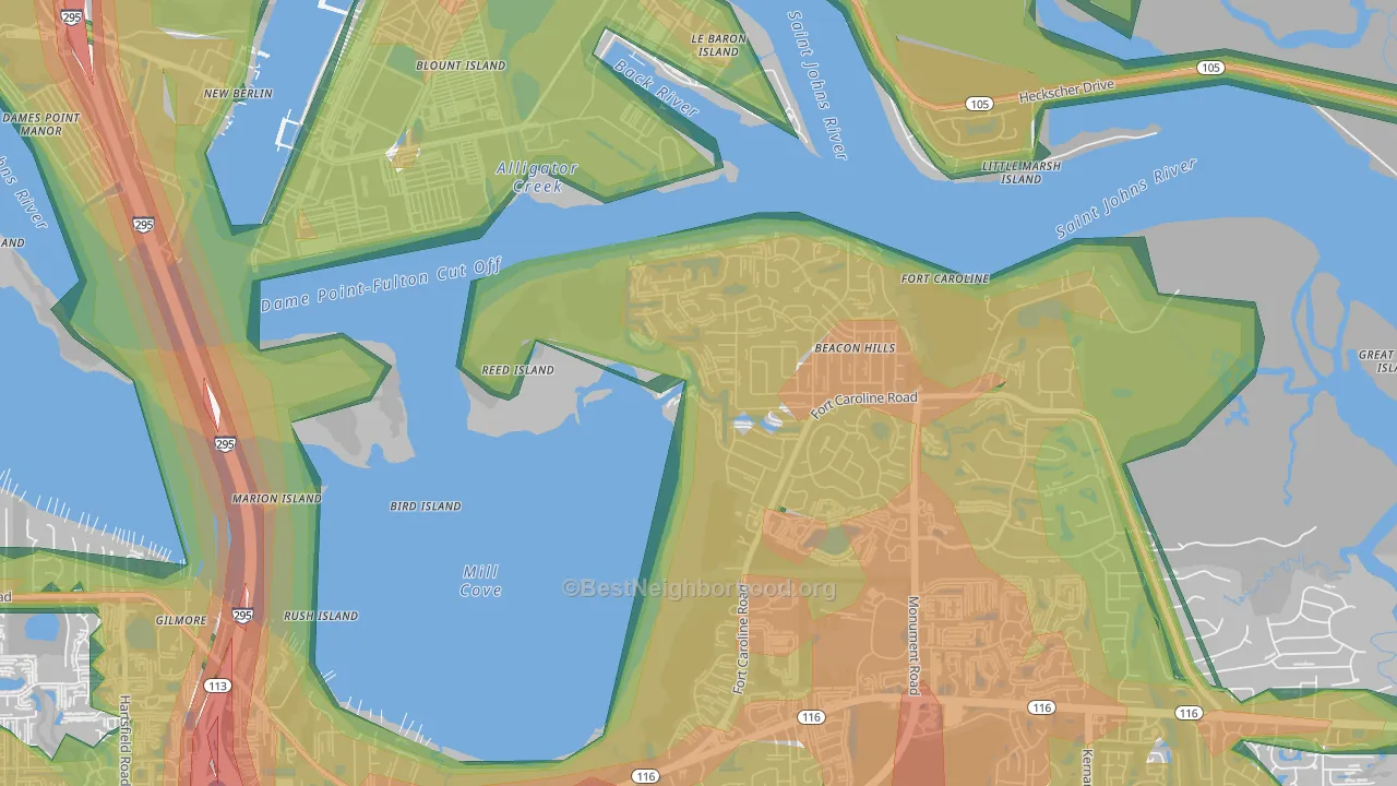 Beacon Hills and Harbour, Jacksonville, FL Map of Noise Levels in Beacon Hills and Harbour
