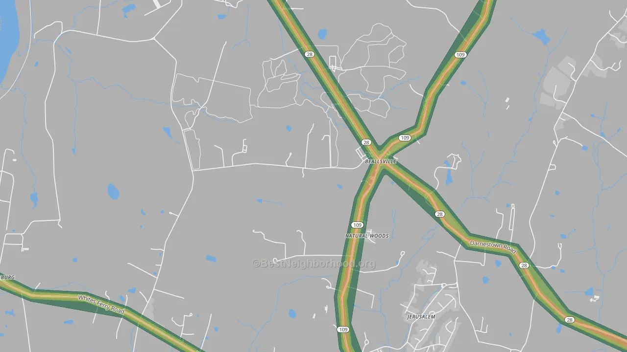 Beallsville, MD Map of Noise Levels in Beallsville