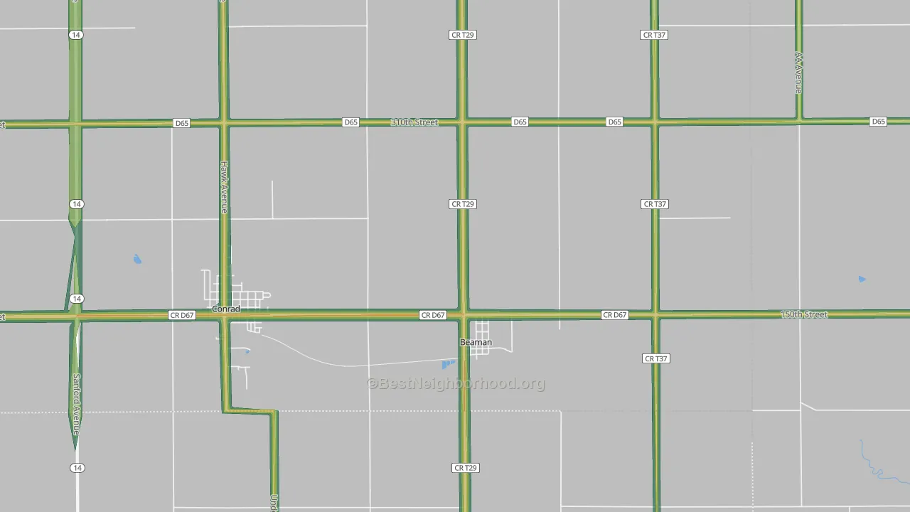 Beaman, IA Map of Noise Levels in Beaman