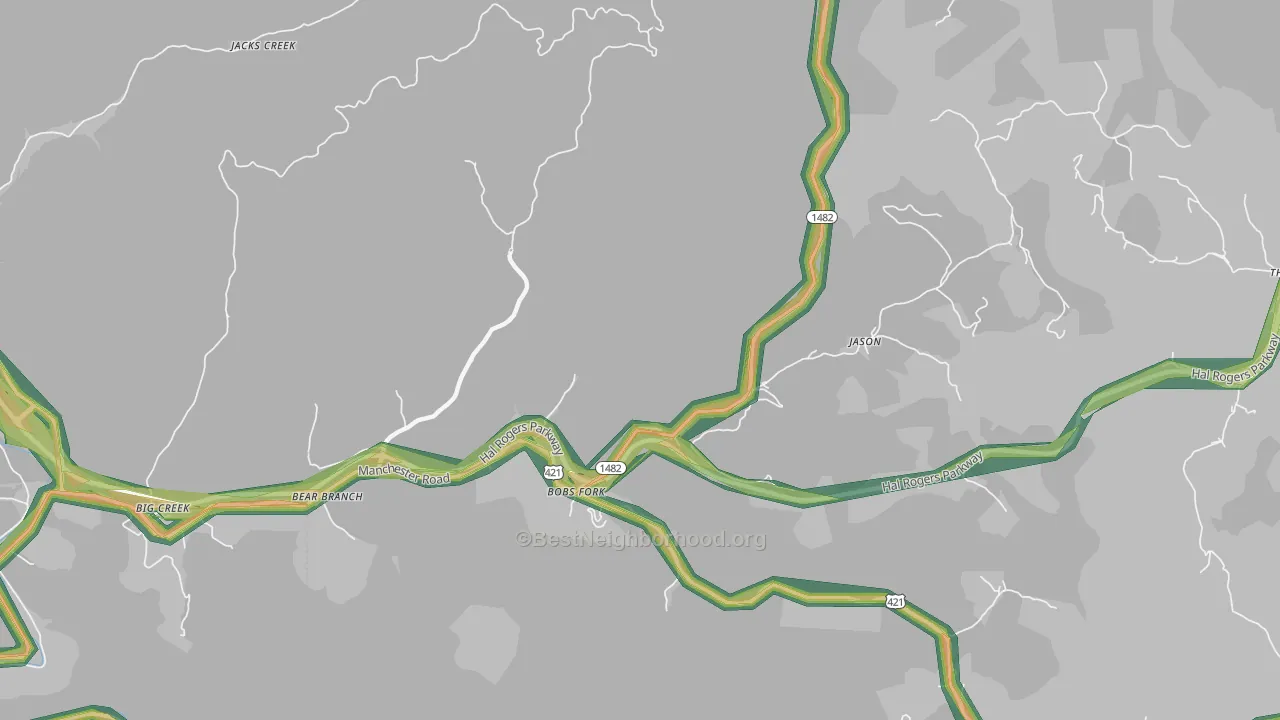 Bear Branch, KY Map of Noise Levels in Bear Branch