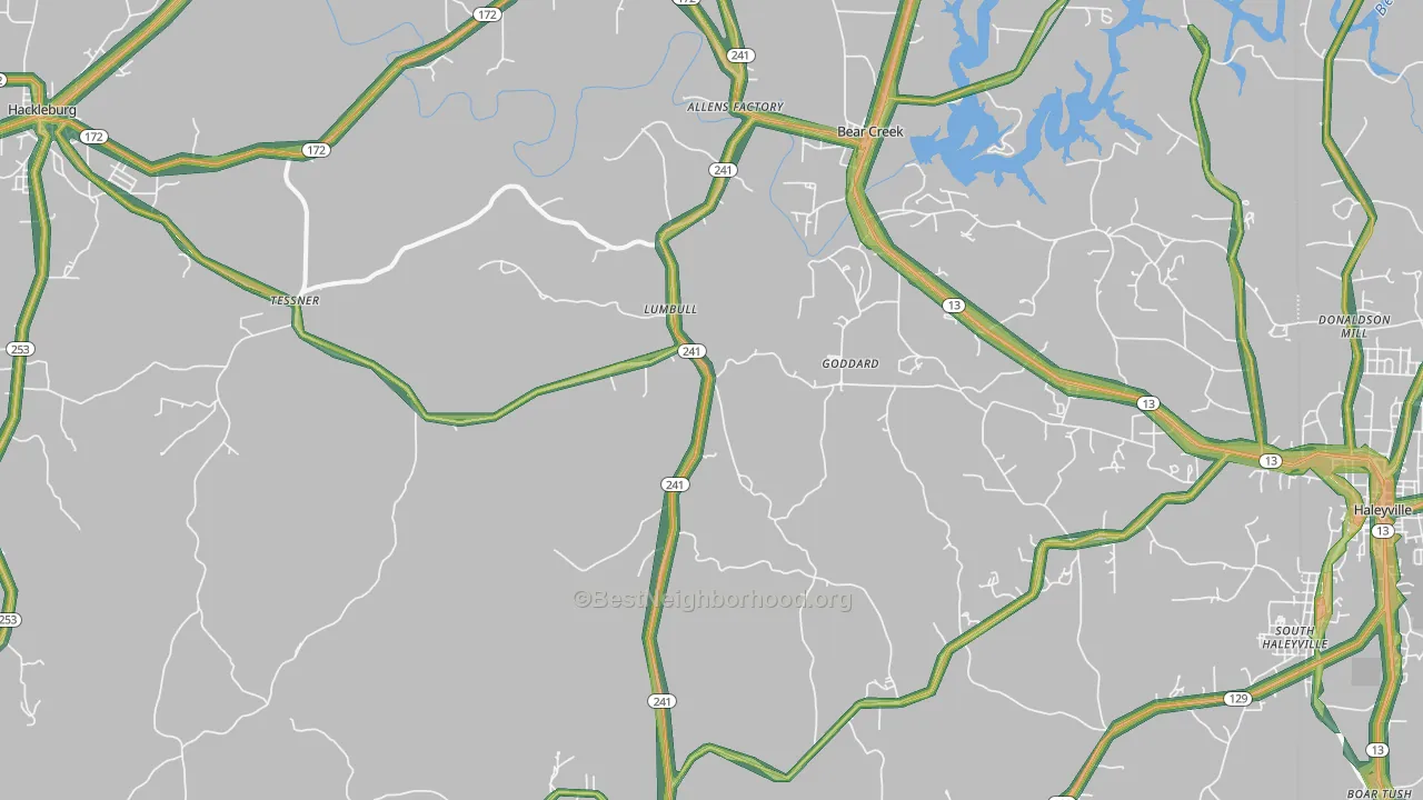 Bear Creek, AL Map of Noise Levels in Bear Creek
