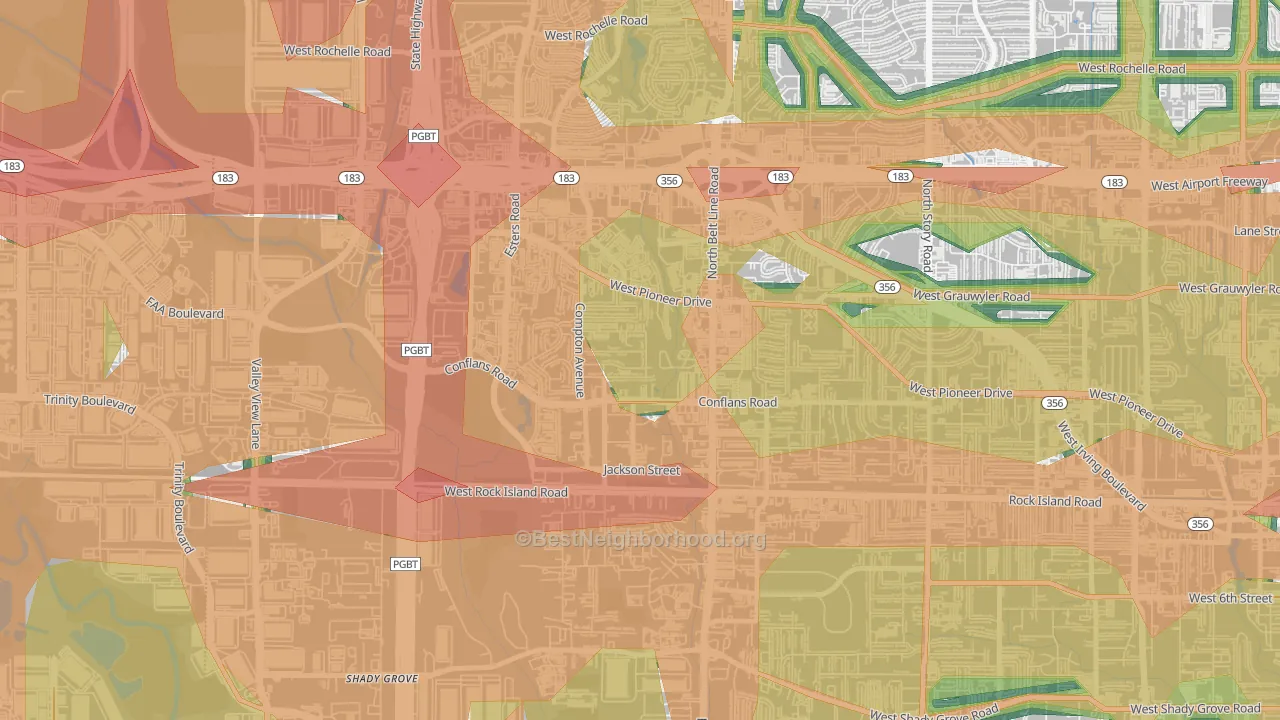 Bear Creek, Irving, TX Map of Noise Levels in Bear Creek