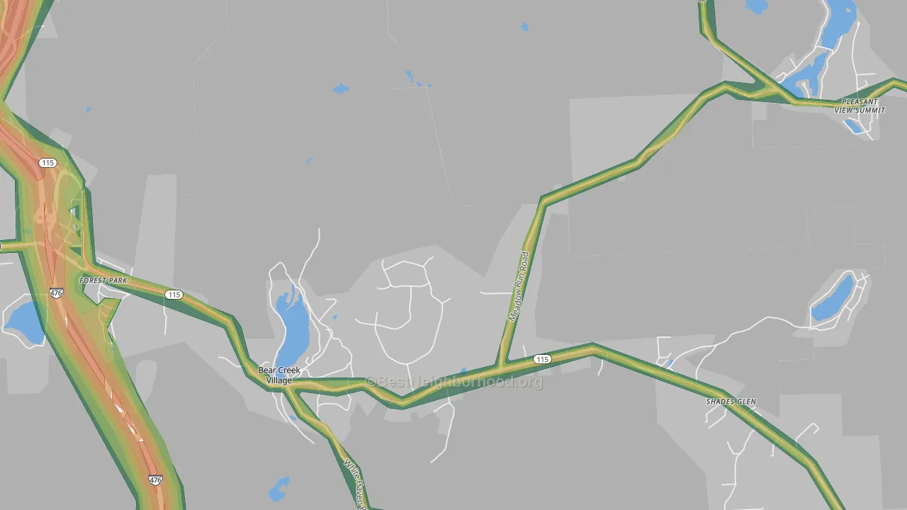Bear Creek, PA Map of Noise Levels in Bear Creek