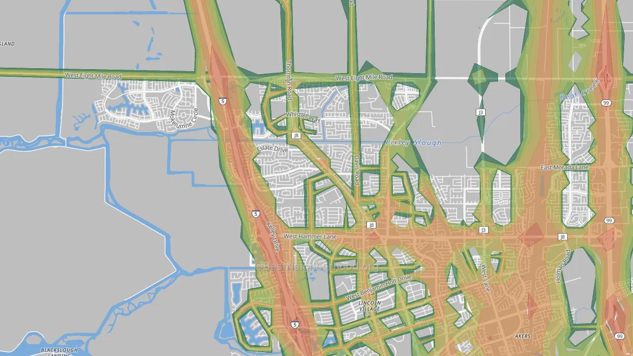 Bear Creek, Stockton, CA Map of Noise Levels in Bear Creek