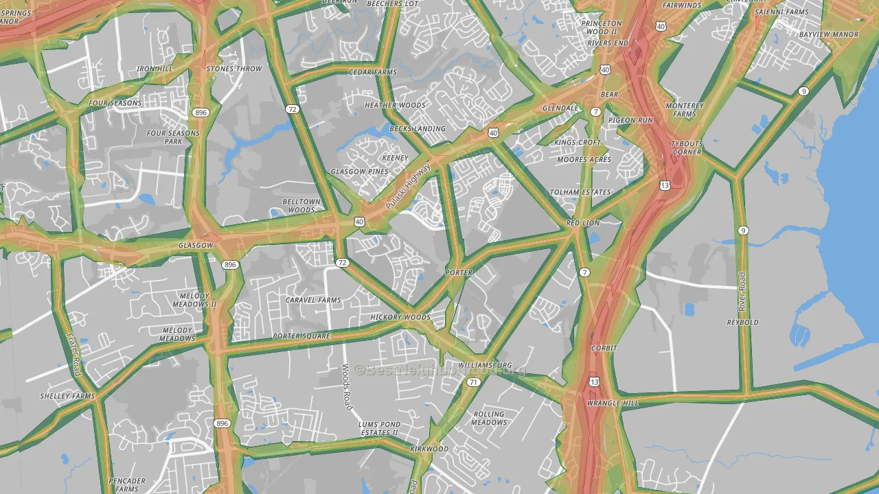 Bear, DE Map of Noise Levels in Bear