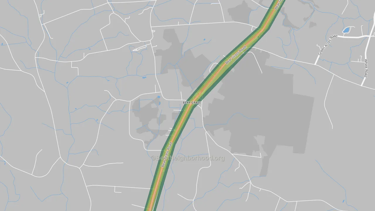 Bear Grass, NC Map of Noise Levels in Bear Grass