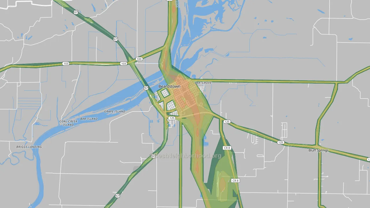 Beardstown, IL Map of Noise Levels in Beardstown