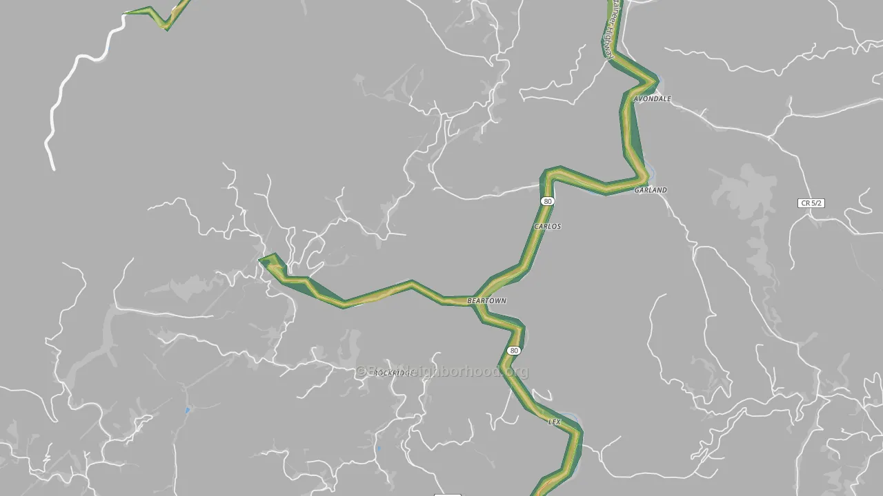 Beartown, WV Map of Noise Levels in Beartown