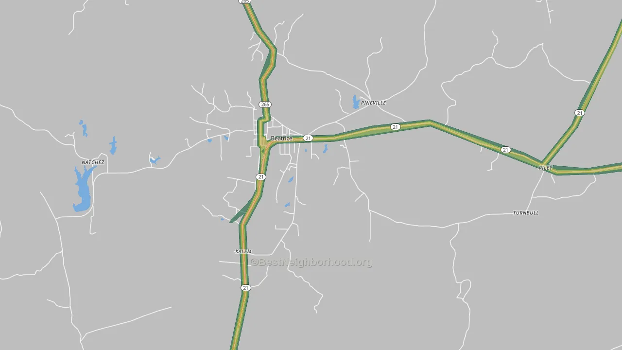 Beatrice, AL Map of Noise Levels in Beatrice