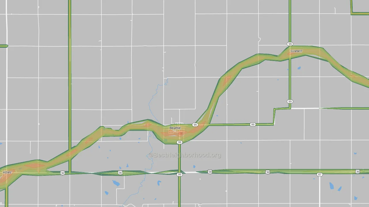 Beattie, KS Map of Noise Levels in Beattie