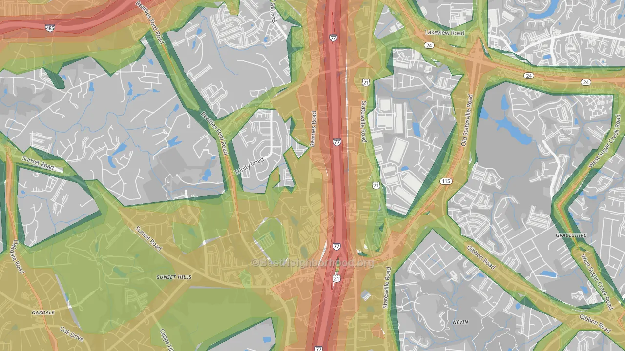 Beatties Ford-Trinity, Charlotte, NC Map of Noise Levels in Beatties Ford-Trinity