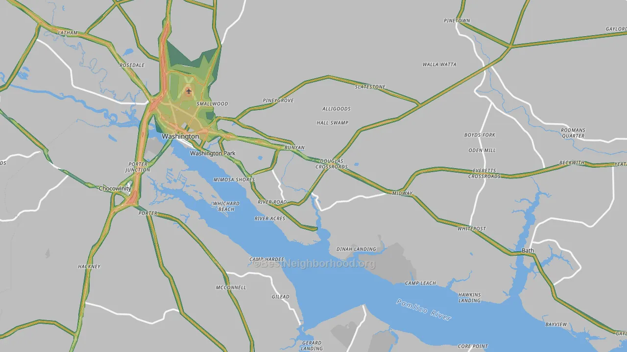 Beaufort County, NC Map of Noise Levels in Beaufort County