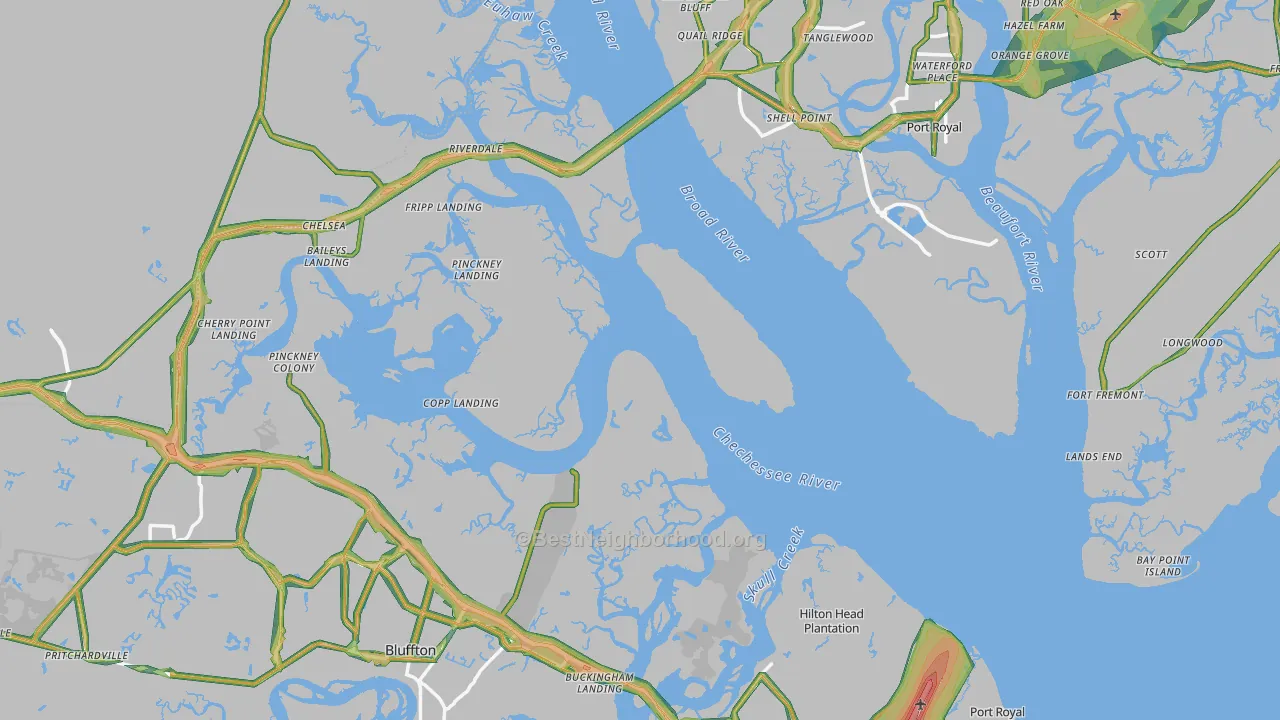 Beaufort County, SC Map of Noise Levels in Beaufort County