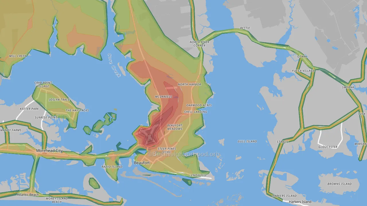 Beaufort, NC Map of Noise Levels in Beaufort