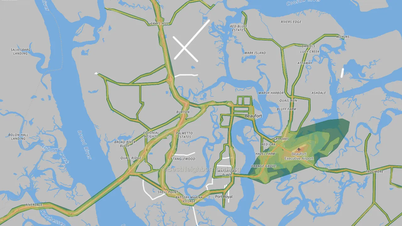 Beaufort, SC Map of Noise Levels in Beaufort