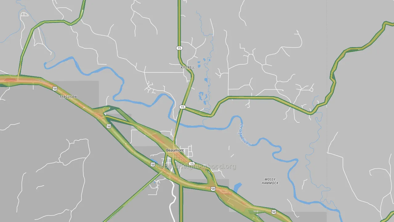 Beaumont, MS Map of Noise Levels in Beaumont