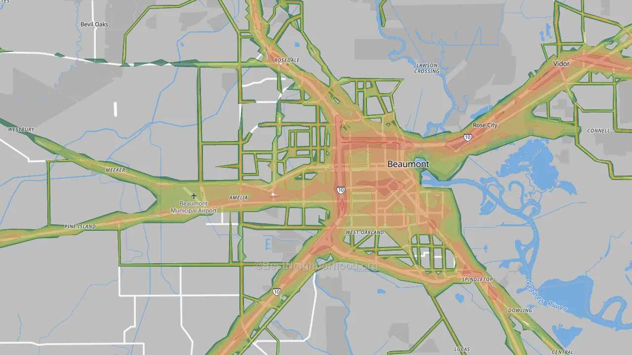 Beaumont, TX Map of Noise Levels in Beaumont