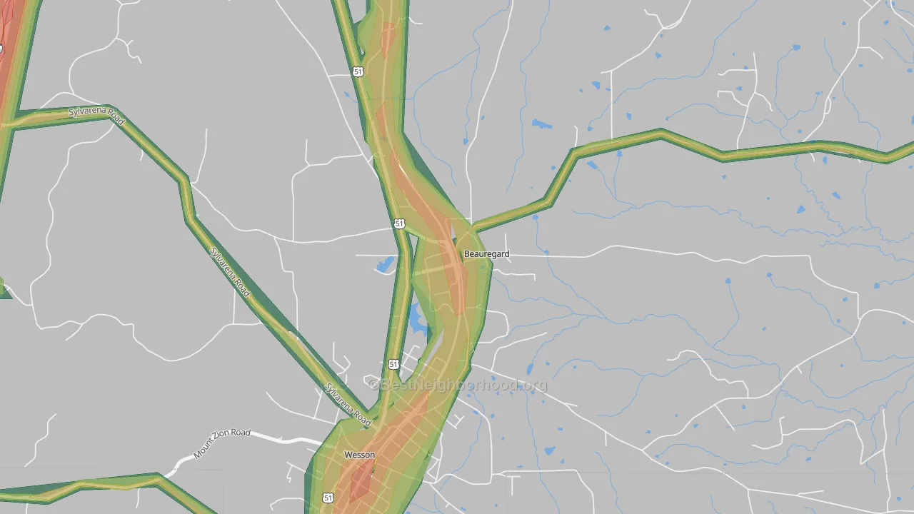 Beauregard, MS Map of Noise Levels in Beauregard