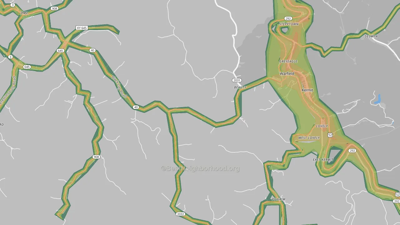 Beauty, KY Map of Noise Levels in Beauty