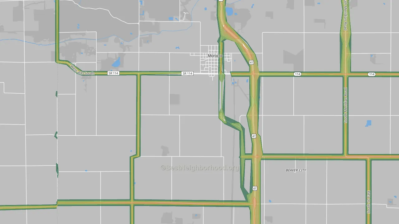 Beaver City, IN Map of Noise Levels in Beaver City