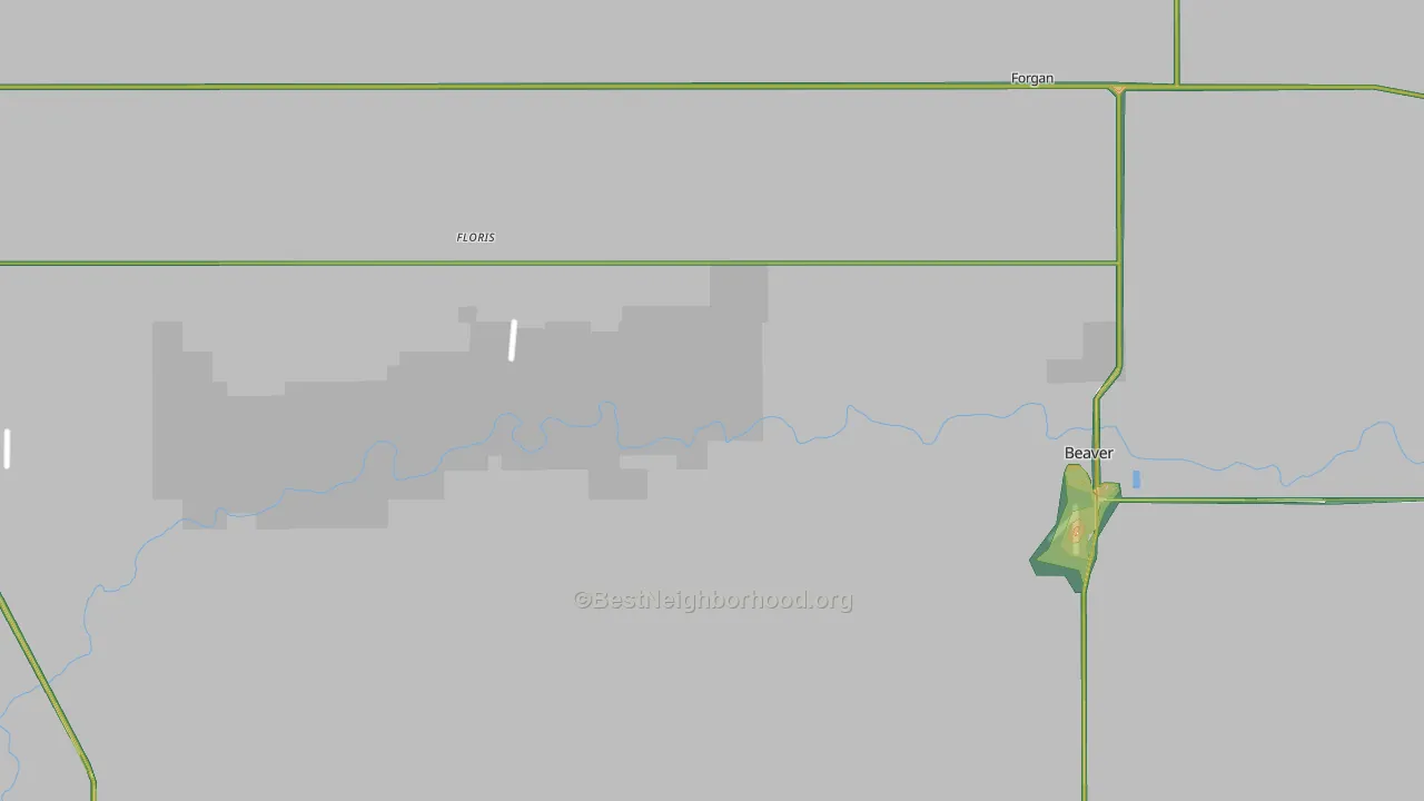 Beaver County, OK Map of Noise Levels in Beaver County