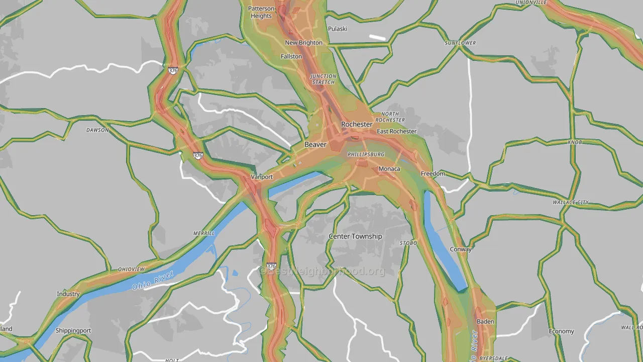 Beaver County, PA Map of Noise Levels in Beaver County
