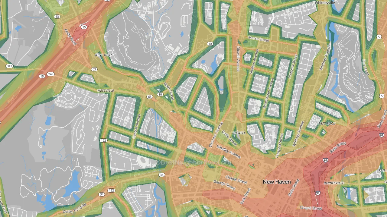 Beaver Hills, New Haven, CT Map of Noise Levels in Beaver Hills