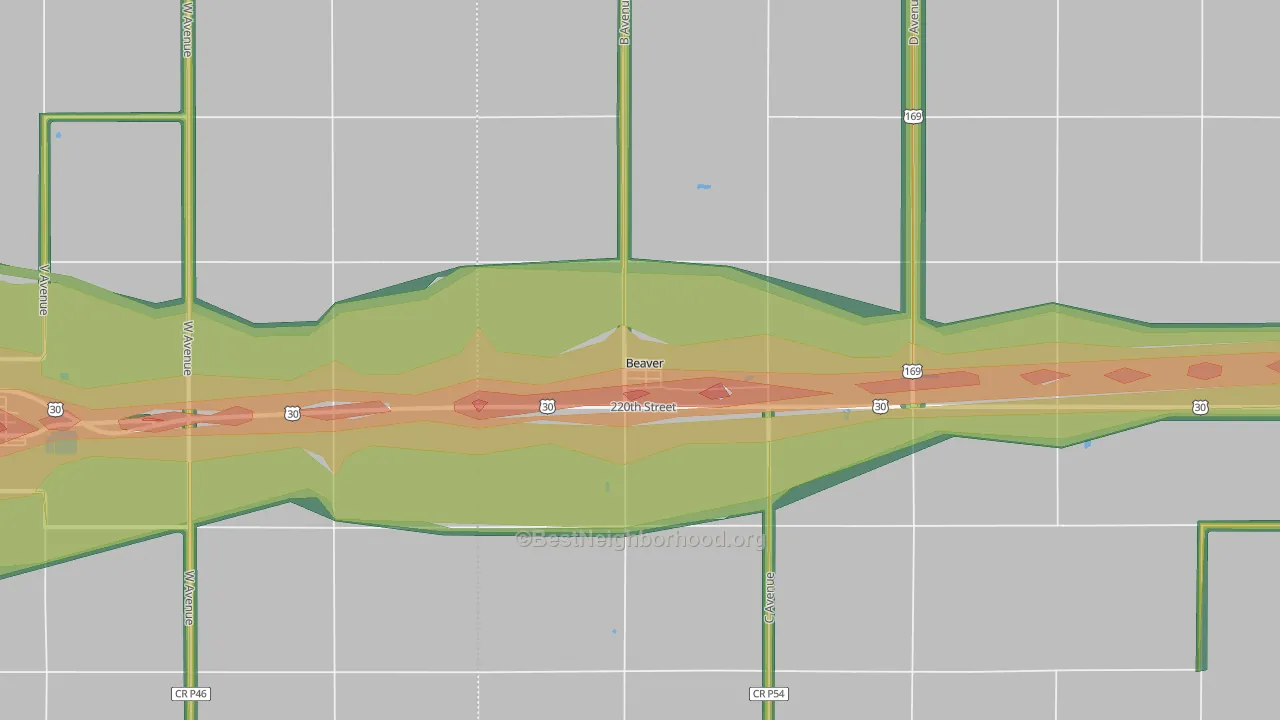 Beaver, IA Map of Noise Levels in Beaver