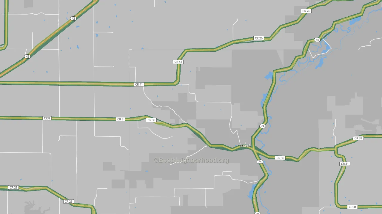 Beaver, MN Map of Noise Levels in Beaver