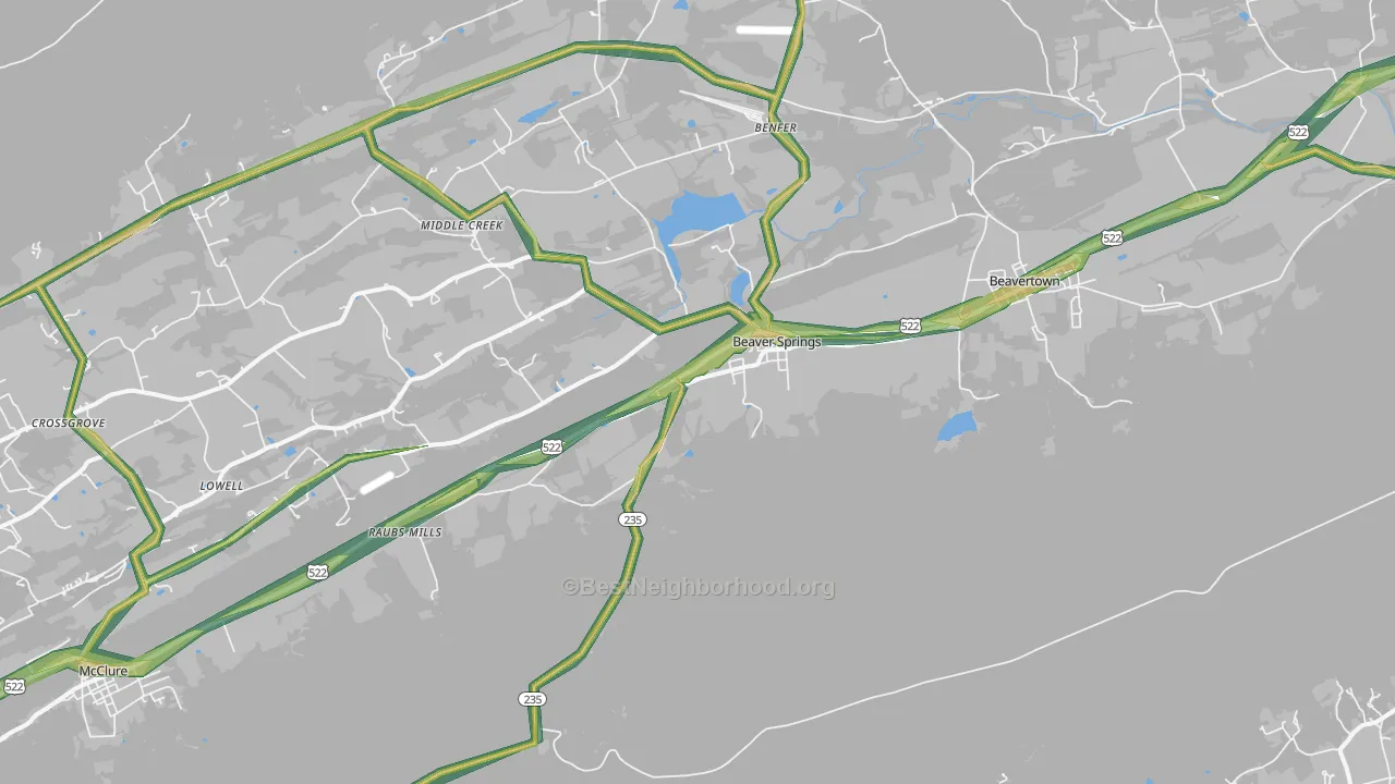 Beaver Springs, PA Map of Noise Levels in Beaver Springs