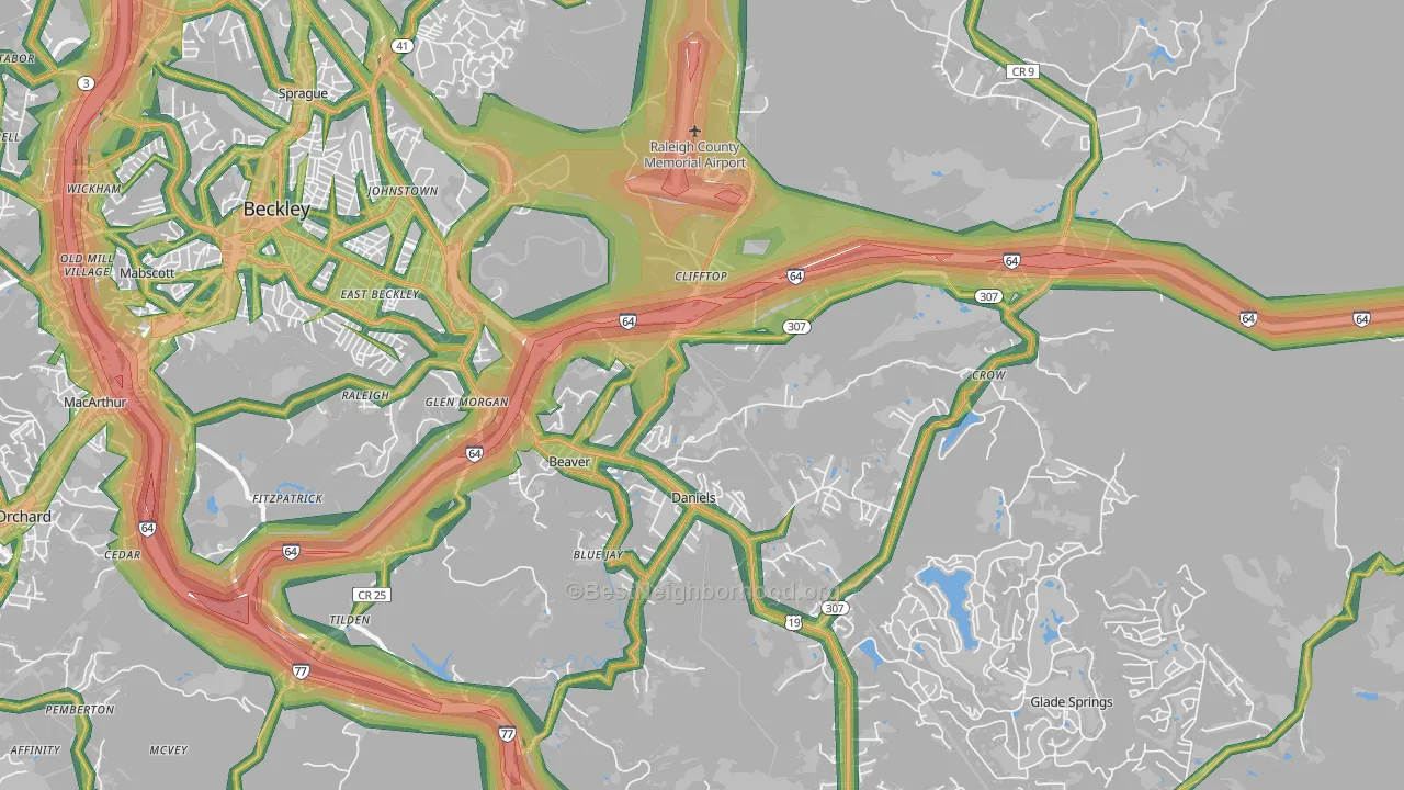 Beaver, WV Map of Noise Levels in Beaver