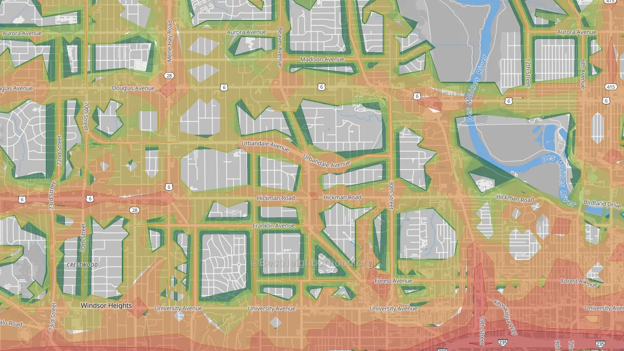 Beaverdale, Des Moines, IA Map of Noise Levels in Beaverdale