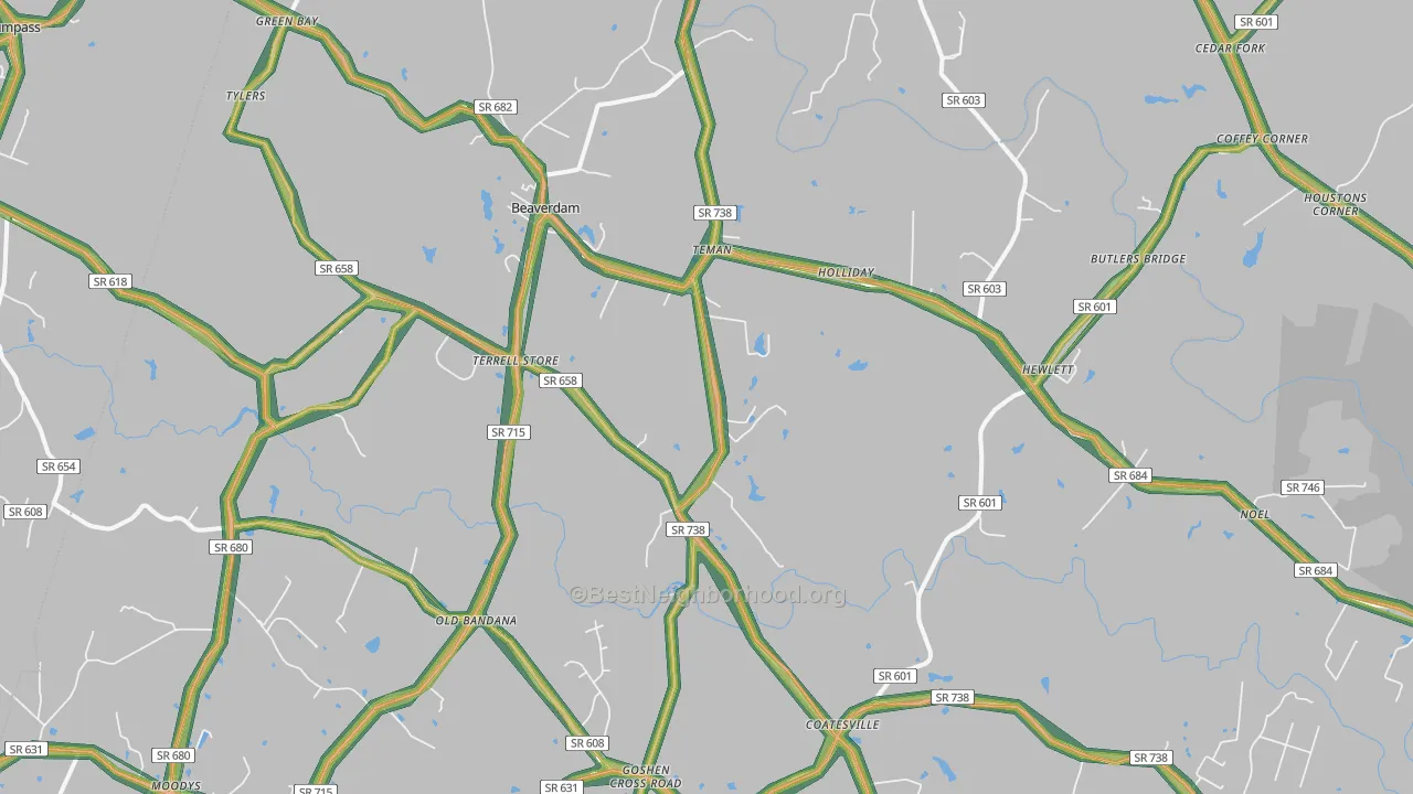 Beaverdam, VA Map of Noise Levels in Beaverdam