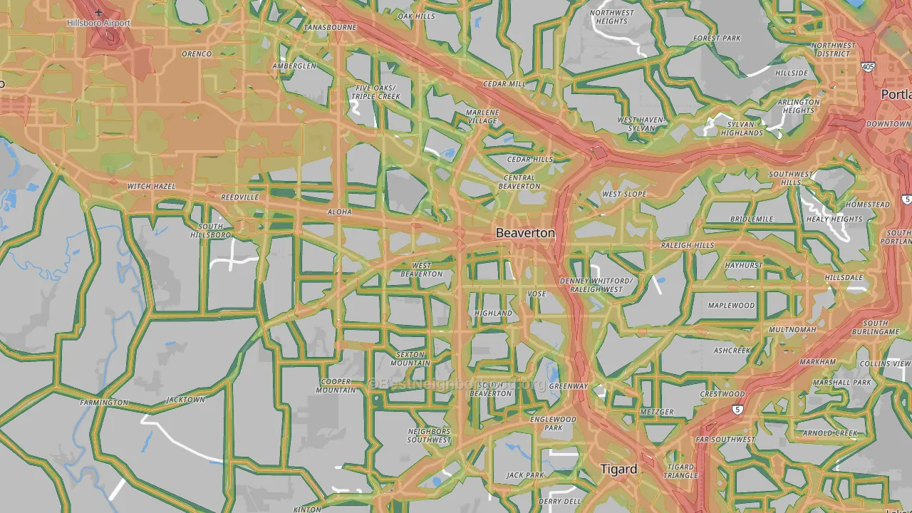 Beaverton, OR Map of Noise Levels in Beaverton
