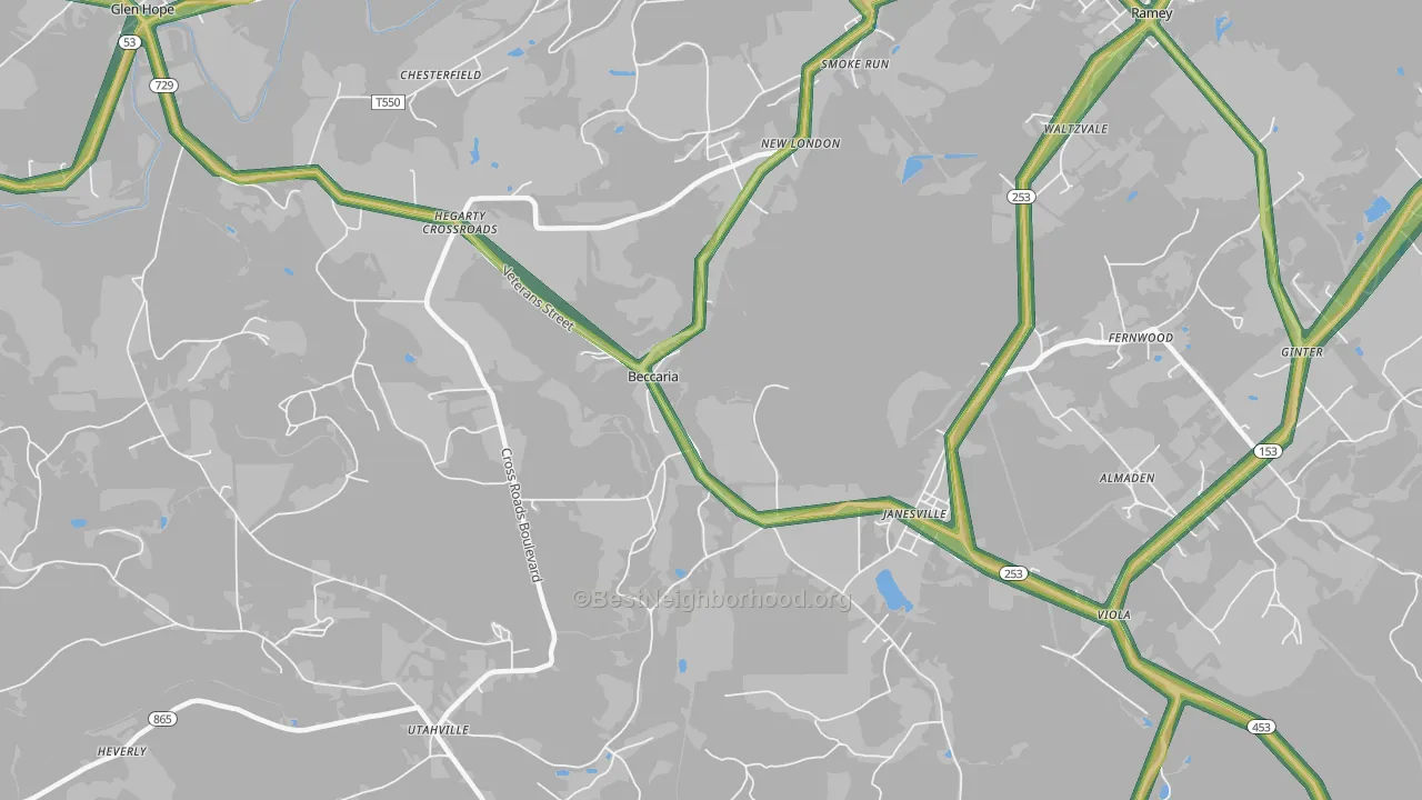 Beccaria, PA Map of Noise Levels in Beccaria