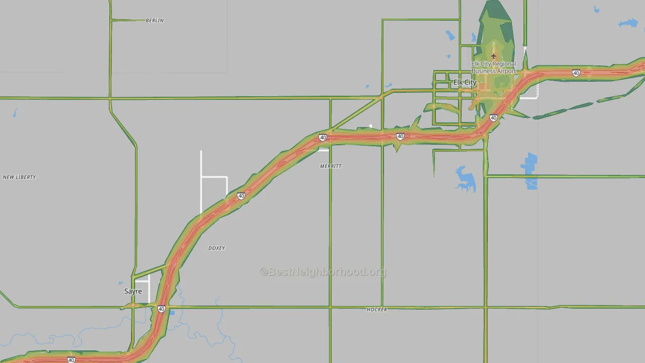 Beckham County, OK Map of Noise Levels in Beckham County