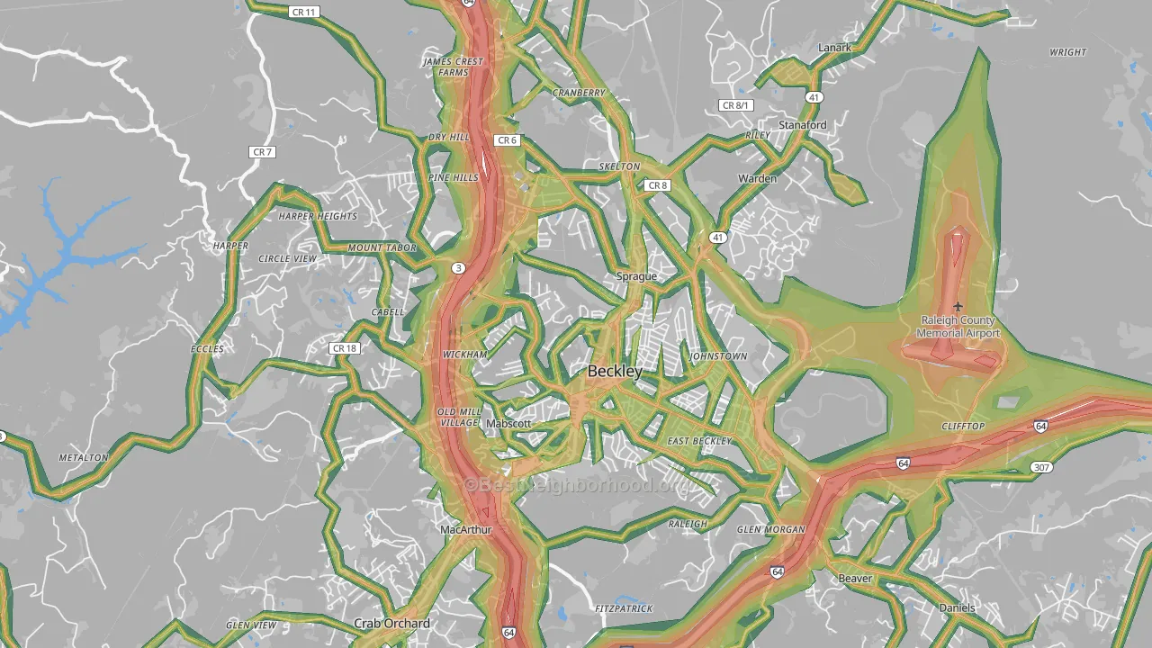 Beckley, WV Map of Noise Levels in Beckley